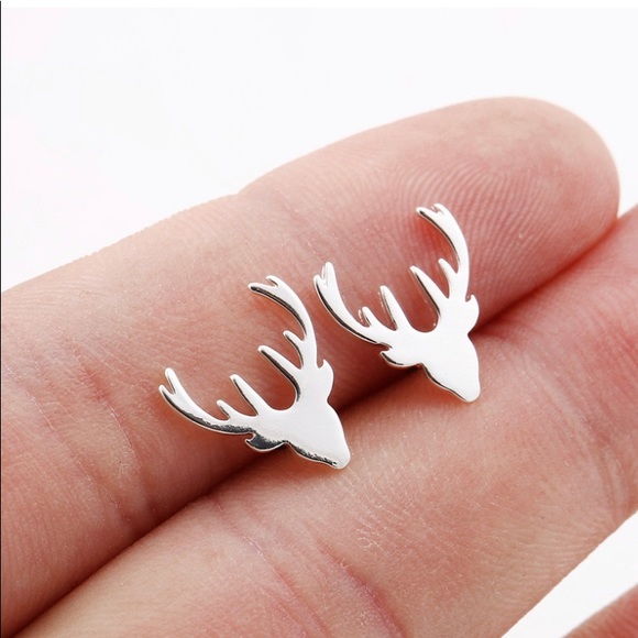 NEW! Silver Deer Minimalist Stud Earrings - Picture 3 of 3